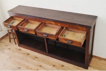 アンティーク家具　古いナラ材の引き出し付カウンターテーブル