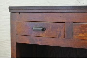 アンティーク家具　古いナラ材の引き出し付カウンターテーブル