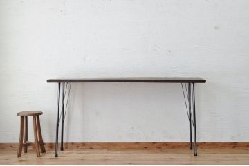 アンティーク家具　☆天板一枚板!古い木の鉄脚作業台1
