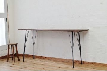 アンティーク家具　☆天板一枚板!古い木の鉄脚作業台3
