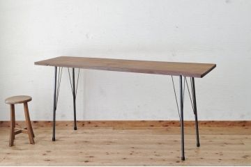 アンティーク家具　☆天板一枚板!古い木の鉄脚作業台3