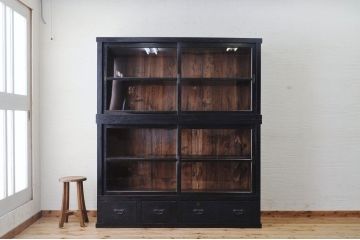 アンティーク家具　古い木のシックな二段重ね収納棚