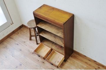 アンティーク家具　古い引き出し付き本棚