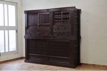 アンティーク家具　重厚!古い木の6尺水屋箪笥