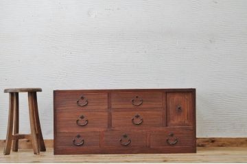 アンティーク家具　古い木のシンプルな引き出しローボード