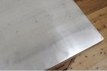 アンティーク家具　古いブナ材のモールガラスキッチンテーブル(作業台)