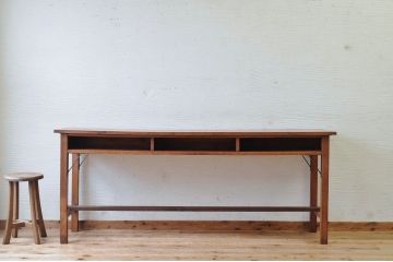 アンティーク家具　古いナラ材の横長作業台(机)2
