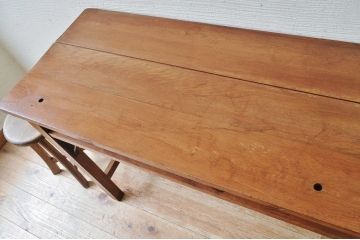 アンティーク家具　古いナラ材の横長作業台(机)2
