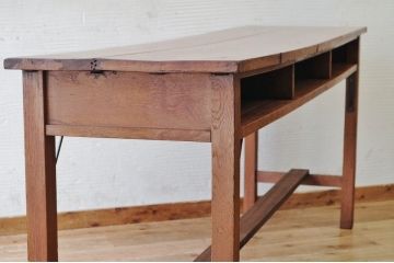 アンティーク家具　古いナラ材の横長作業台(机)2