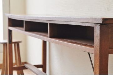 アンティーク家具　古いナラ材の横長作業台(机)2