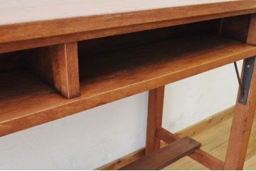 アンティーク家具　古いナラ材の横長作業台(机)2