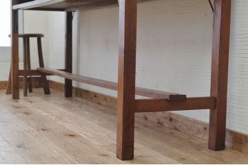 アンティーク家具　古いナラ材の横長作業台(机)3
