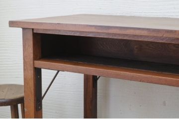 アンティーク家具　古いナラ材の横長作業台(机)3