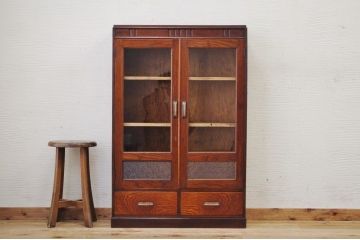 アンティーク家具　古い木の上質なダイヤガラス本箱
