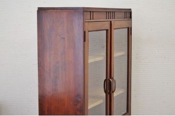 アンティーク家具　古い木の上質なダイヤガラス本箱