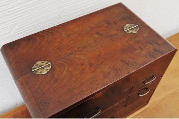 アンティーク雑貨　美品!桑材の張り　古い裁縫箱(針箱)