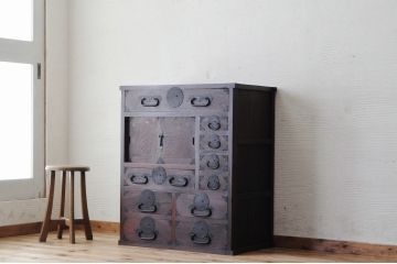 アンティーク家具　前面欅!古い商家のシックな帳場箪笥