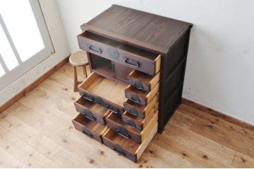 アンティーク家具　前面欅!古い商家のシックな帳場箪笥