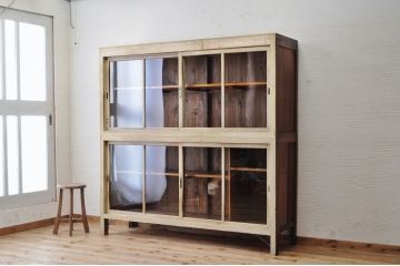 アンティーク家具　古いペイントの大きな重ね収納棚
