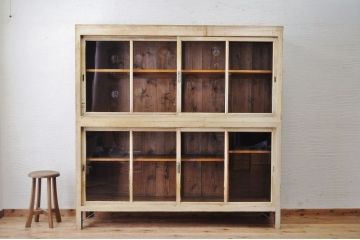 アンティーク家具　古いペイントの大きな重ね収納棚