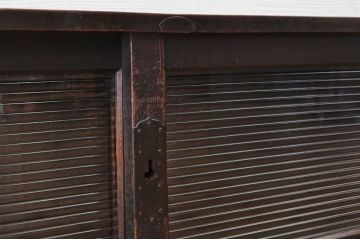 アンティーク家具　天板一枚板!古い木のモールガラスローボード(置き床)