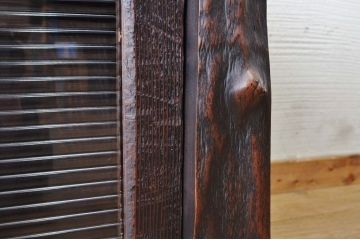 アンティーク家具　天板一枚板!古い木のモールガラスローボード(置き床)