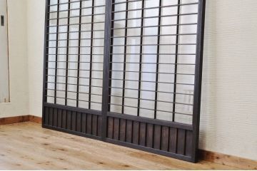 味のある古い格子ガラス引き戸2枚セット