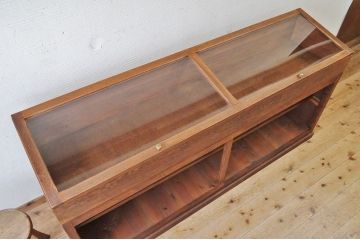 アンティーク家具　極上!古いナラ材の上開きガラスケース