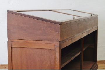 アンティーク家具　極上!古いナラ材の上開きガラスケース