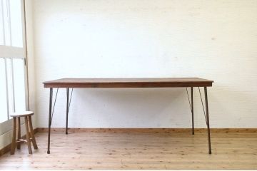 アンティーク家具　☆古い木の大きな鉄脚作業台1