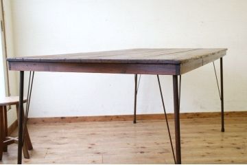 アンティーク家具　☆古い木の大きな鉄脚作業台1