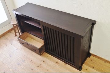 アンティーク家具　味のある縦格子時代箪笥サイドボード(水屋箪笥)