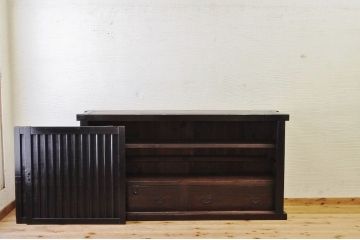 アンティーク家具　味のある縦格子時代箪笥サイドボード(水屋箪笥)