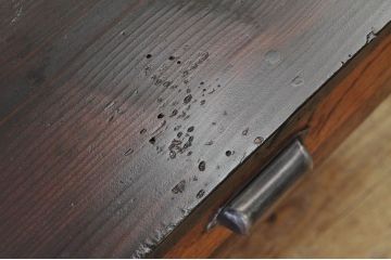 アンティーク家具　古い木の大きな両面引き出し付作業台(テーブル)