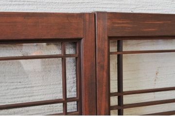 古い木の細工の細かな引き戸(ガラス戸)4枚セット1
