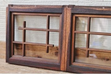 珍品!古い唐木枠の小さなガラス戸(引き戸)4枚セット
