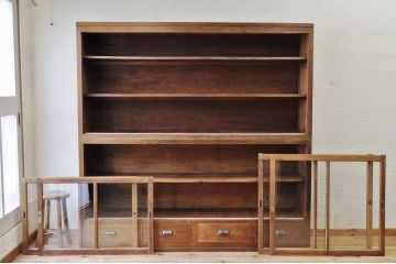 アンティーク家具　古いナラ材の大きな二段重ね収納棚(飾り棚・食器棚)