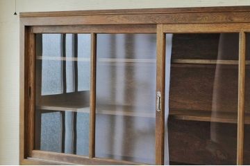 アンティーク家具　古いナラ材の大きな二段重ね収納棚(飾り棚・食器棚)