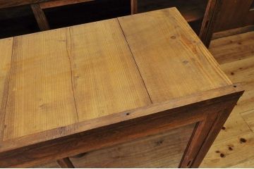 アンティーク家具　古いナラ材の大きな二段重ね収納棚(飾り棚・食器棚)