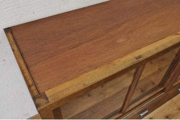 アンティーク家具　古いナラ材の大きな二段重ね収納棚(飾り棚・食器棚)