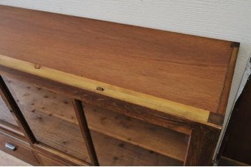 アンティーク家具　古いナラ材の大きな二段重ね収納棚(飾り棚・食器棚)