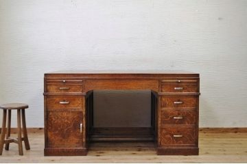 極上美品!古いナラ材の組み立て式両袖机(作業台付き)