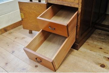 極上美品!古いナラ材の組み立て式両袖机(作業台付き)