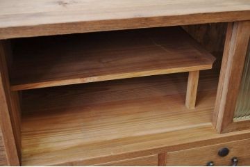 アンティーク家具　古い木味のモールガラスローボード