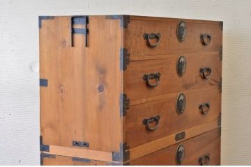 アンティーク家具　古民具　前面欅五丁引き二本松箪笥