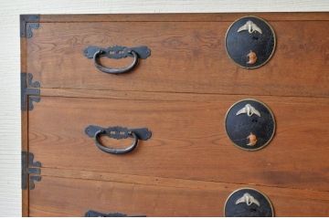 アンティーク家具　古民具　前面欅五丁引き二本松箪笥