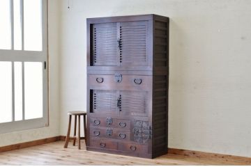 極上美品!シックな二段重ね時代箪笥帳場箪笥