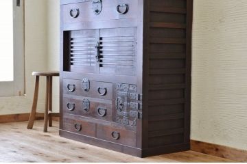極上美品!シックな二段重ね時代箪笥帳場箪笥