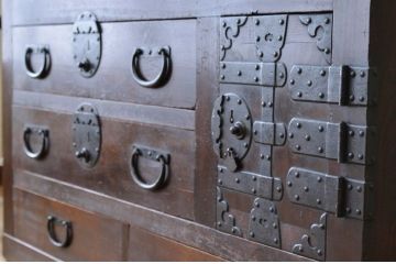 極上美品!シックな二段重ね時代箪笥帳場箪笥