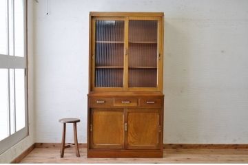 アンティーク家具　☆アンティークモールガラス二段重ね食器棚(収納棚)